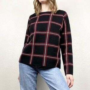 Tahari Plaid Black and Red Women's Sweater. Size Medium